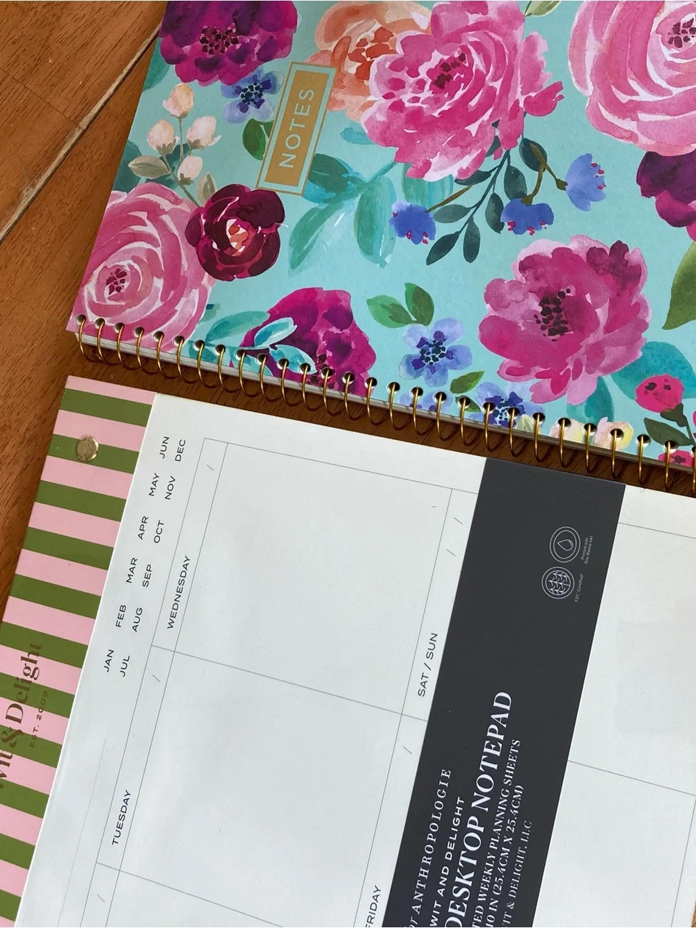 Anthropologie Pink & Green Striped Weekly Desktop Notepad - NEW in wrapper!